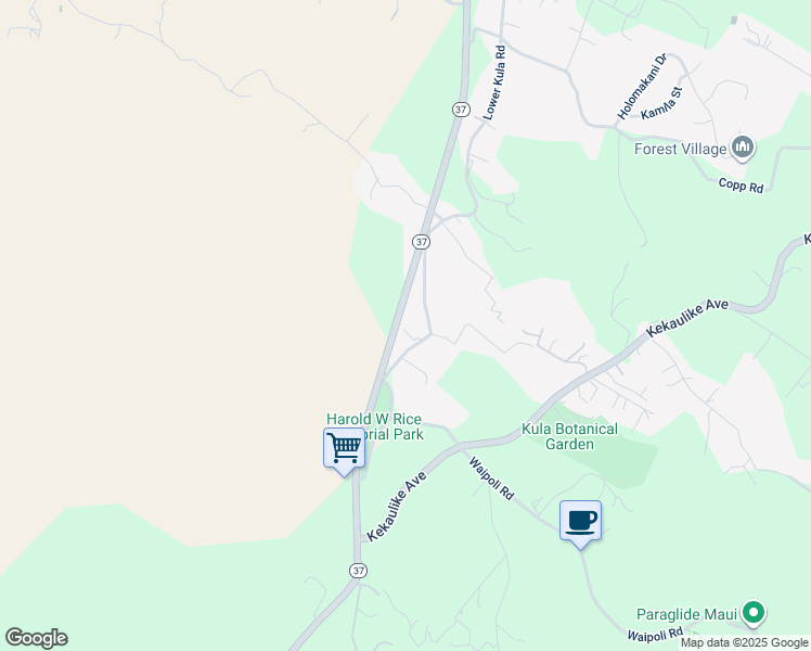 map of restaurants, bars, coffee shops, grocery stores, and more near 5720 Lower Kula Road in Kula