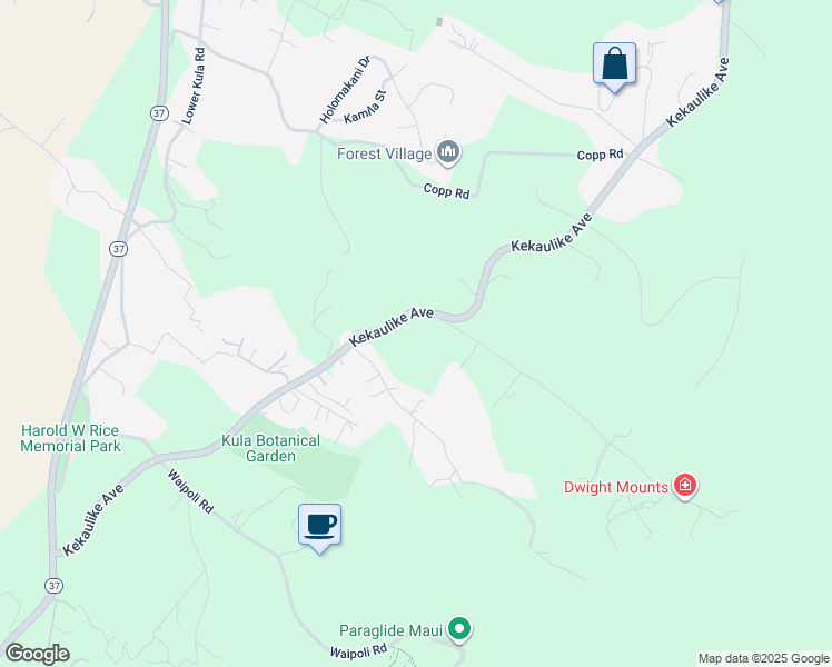 map of restaurants, bars, coffee shops, grocery stores, and more near 0 Kekaulike Avenue in Kula