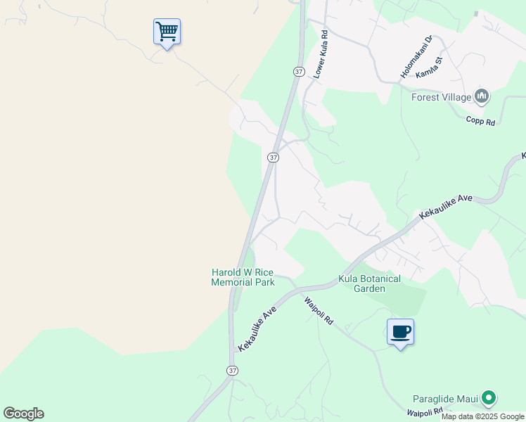 map of restaurants, bars, coffee shops, grocery stores, and more near 5720 Lower Kula Road in Kula
