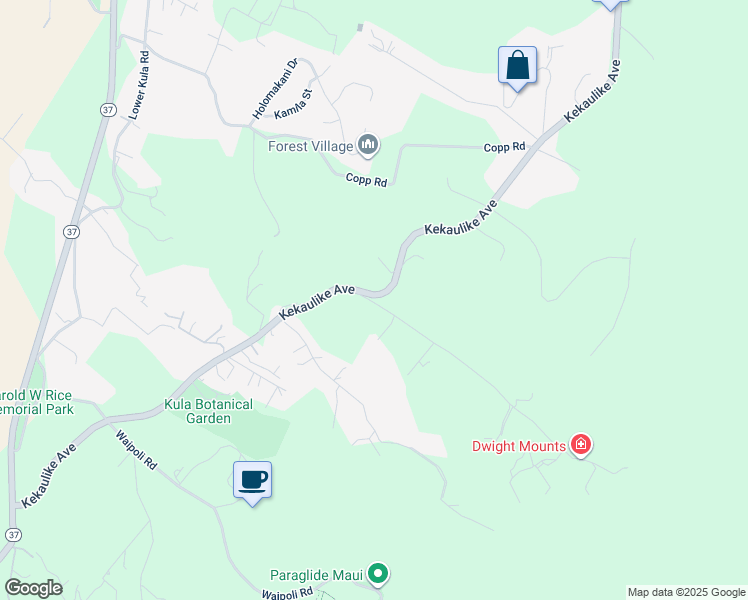 map of restaurants, bars, coffee shops, grocery stores, and more near 91 Waiakoa Road in Kula