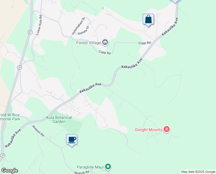 map of restaurants, bars, coffee shops, grocery stores, and more near 91 Waiakoa Road in Kula