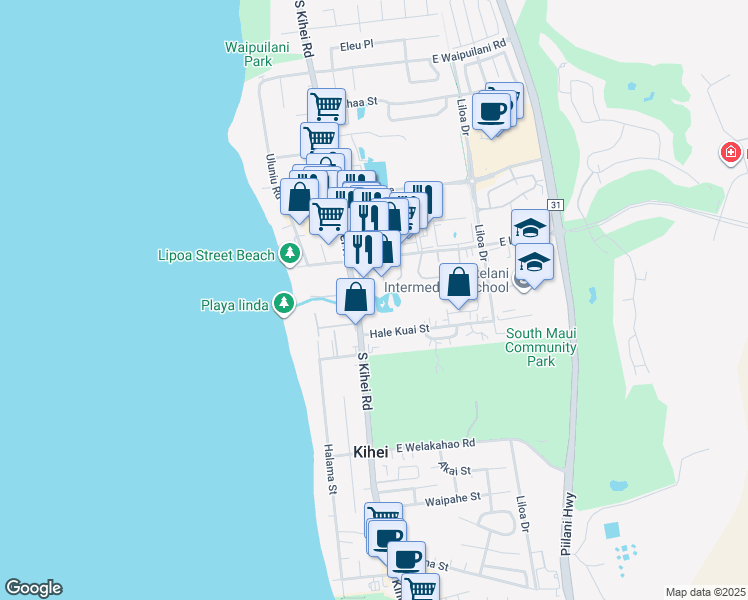 map of restaurants, bars, coffee shops, grocery stores, and more near 30 Kai Ani Ln in Kihei