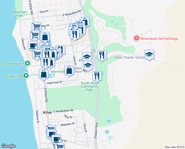 map of restaurants, bars, coffee shops, grocery stores, and more near 137 Holomoana Way in Wailea-Makena
