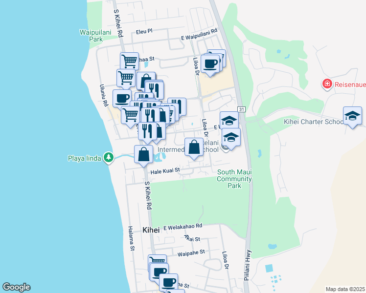map of restaurants, bars, coffee shops, grocery stores, and more near 58 Kupalaiki Loop in Kihei