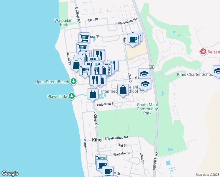 map of restaurants, bars, coffee shops, grocery stores, and more near 32 Kupalaiki Loop in Kihei