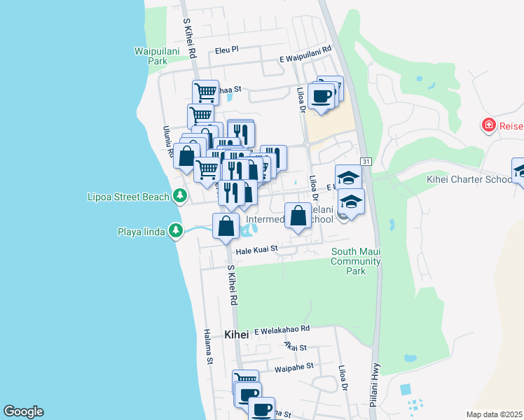 map of restaurants, bars, coffee shops, grocery stores, and more near 29 Kuapapa Place in Kihei