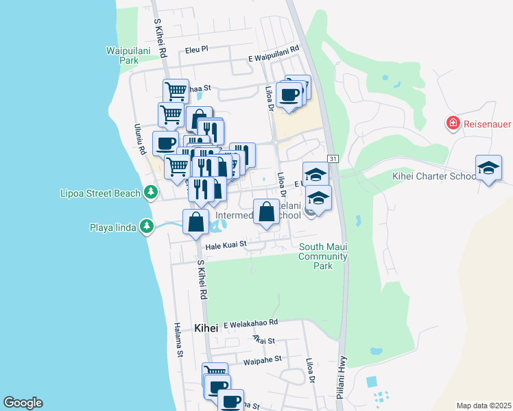 map of restaurants, bars, coffee shops, grocery stores, and more near 71 Kupalaiki Loop in Kihei