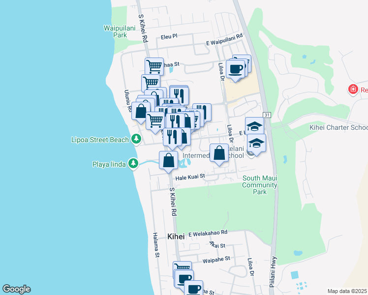 map of restaurants, bars, coffee shops, grocery stores, and more near 1367 South Kihei Road in Kihei