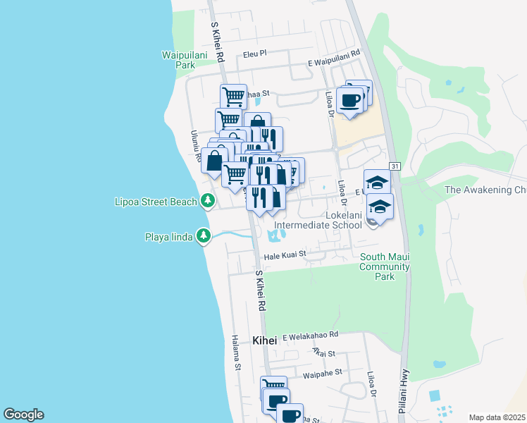 map of restaurants, bars, coffee shops, grocery stores, and more near 1325 South Kihei Road in Kihei
