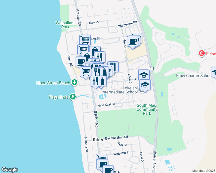 map of restaurants, bars, coffee shops, grocery stores, and more near 23 Kuapapa Place in Kihei
