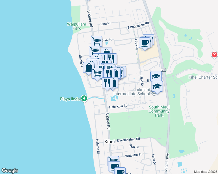 map of restaurants, bars, coffee shops, grocery stores, and more near 1325 South Kihei Road in Kihei