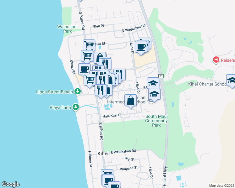 map of restaurants, bars, coffee shops, grocery stores, and more near 14 Kupalaiki Loop in Kihei