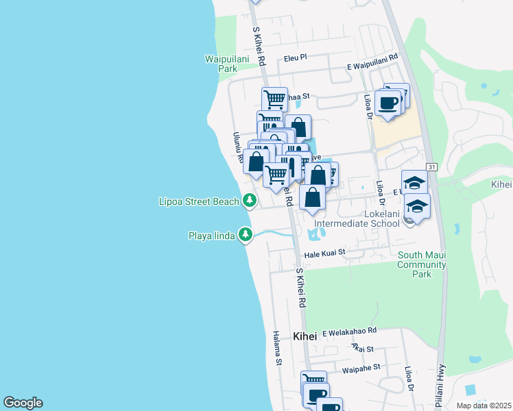 map of restaurants, bars, coffee shops, grocery stores, and more near 1338 Uluniu Road in Kihei