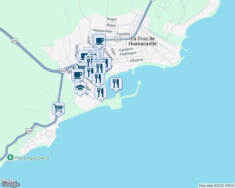 map of restaurants, bars, coffee shops, grocery stores, and more near 39 Marlin in Cruz de Huanacaxtle