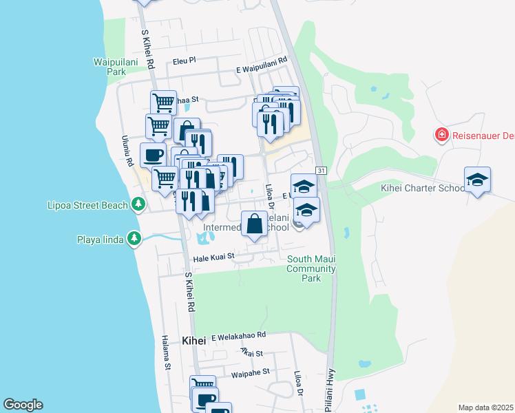 map of restaurants, bars, coffee shops, grocery stores, and more near 112 Kupalaiki Loop in Kihei