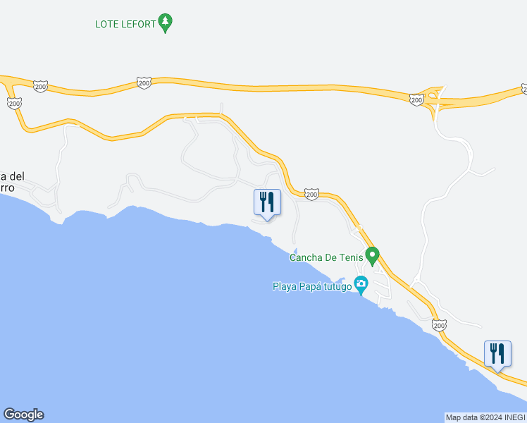 map of restaurants, bars, coffee shops, grocery stores, and more near Carretera Federal la Cruz de Huanacaxtle - Punta de Mita in Punta de Mita