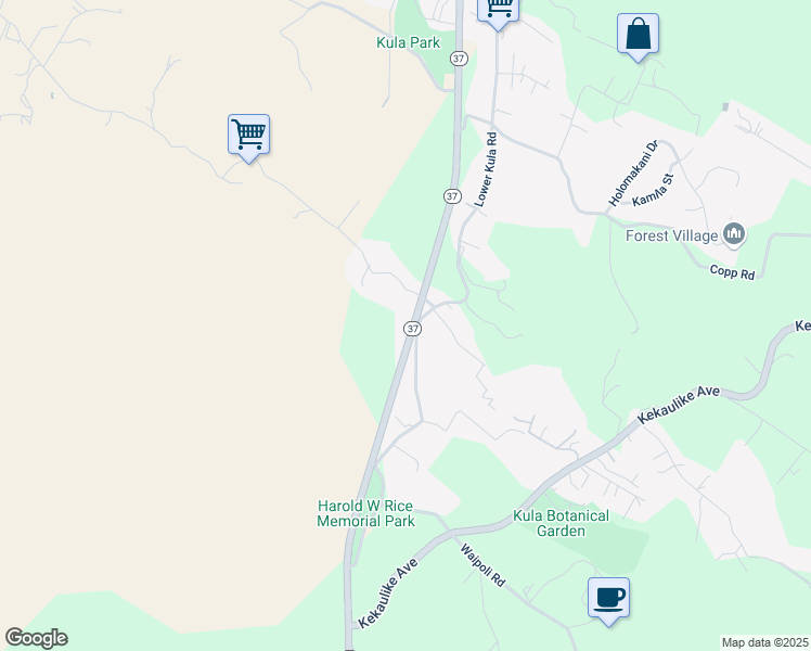 map of restaurants, bars, coffee shops, grocery stores, and more near 5610 Kula Highway in Kula