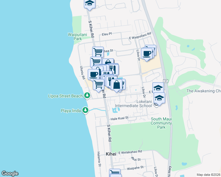 map of restaurants, bars, coffee shops, grocery stores, and more near 1279 South Kihei Road in Kihei