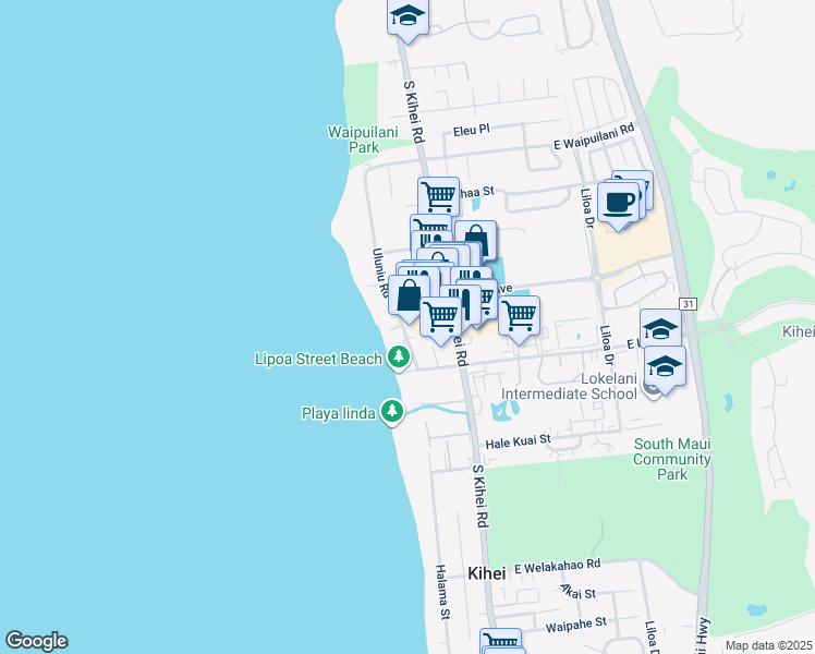 map of restaurants, bars, coffee shops, grocery stores, and more near 1283 Uluniu Road in Kihei