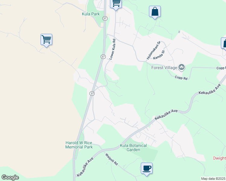 map of restaurants, bars, coffee shops, grocery stores, and more near 5321 Lower Kula Road in Kula