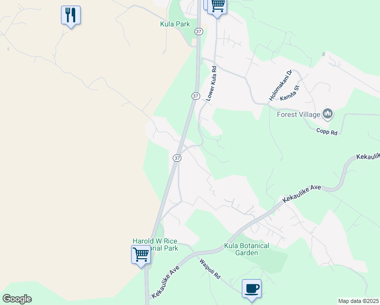 map of restaurants, bars, coffee shops, grocery stores, and more near 0 Malia-Iokepa Place in Kula