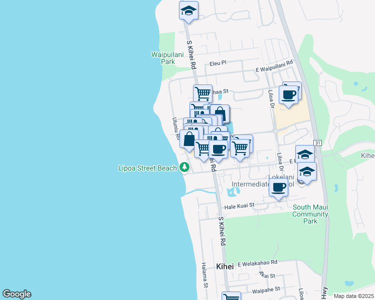 map of restaurants, bars, coffee shops, grocery stores, and more near 1275 Uluniu Road in Kihei