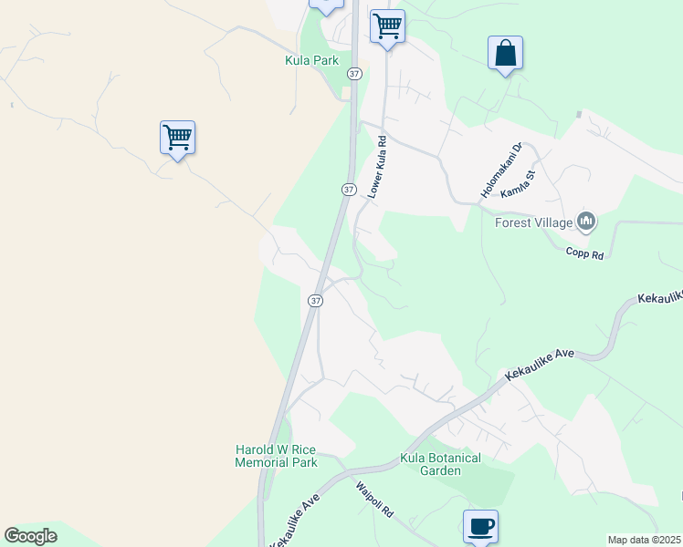 map of restaurants, bars, coffee shops, grocery stores, and more near 5340 Lower Kula Road in Kula