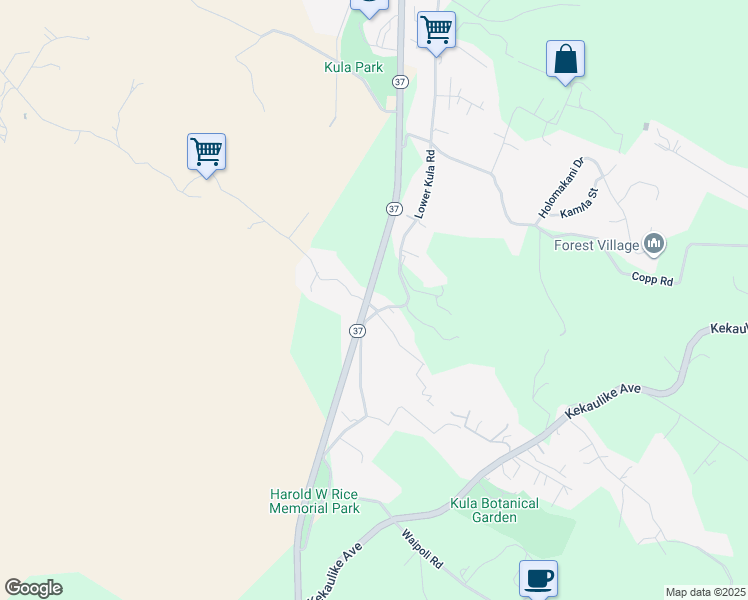 map of restaurants, bars, coffee shops, grocery stores, and more near 0 Naalae Road in Kula