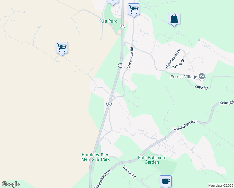 map of restaurants, bars, coffee shops, grocery stores, and more near 5340 Lower Kula Road in Kula