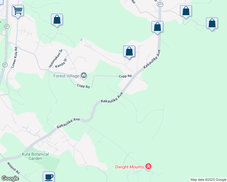 map of restaurants, bars, coffee shops, grocery stores, and more near Wahelani Road in Kula