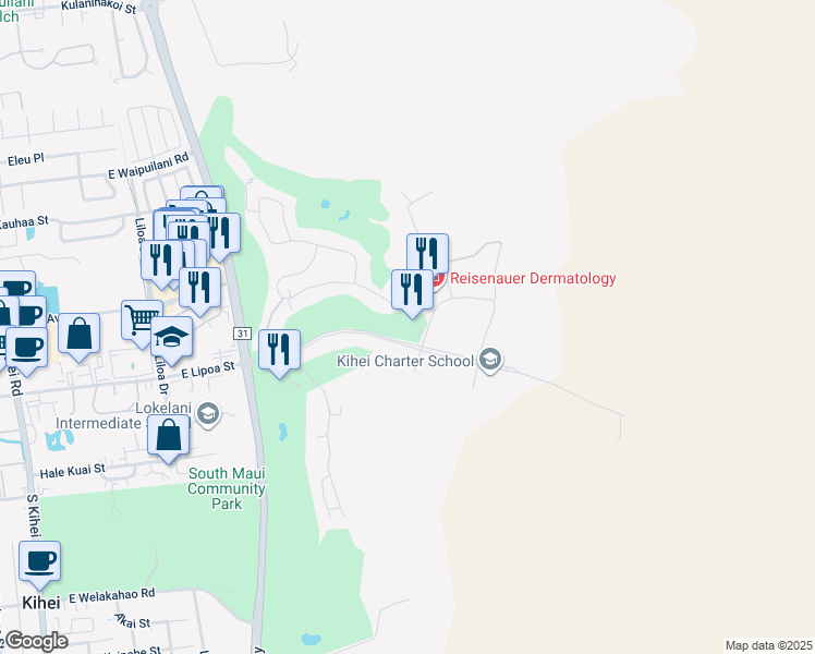 map of restaurants, bars, coffee shops, grocery stores, and more near 535 Lipoa Parkway in Kihei