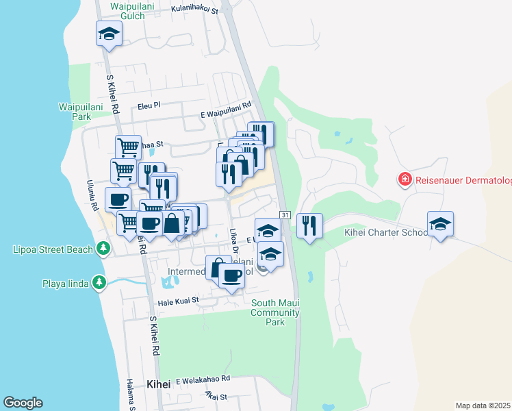 map of restaurants, bars, coffee shops, grocery stores, and more near 255 Piikea Avenue in Kihei