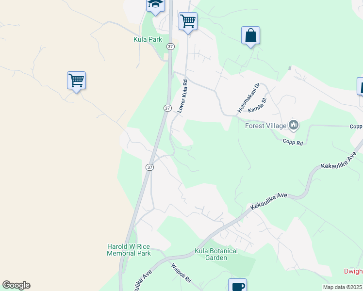 map of restaurants, bars, coffee shops, grocery stores, and more near 5231 Lower Kula Road in Kula