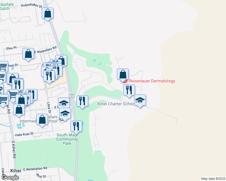 map of restaurants, bars, coffee shops, grocery stores, and more near 435 Hihimanu Street in Kihei