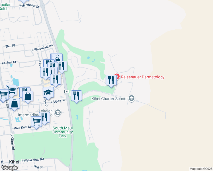 map of restaurants, bars, coffee shops, grocery stores, and more near 435 Hihimanu Street in Kihei