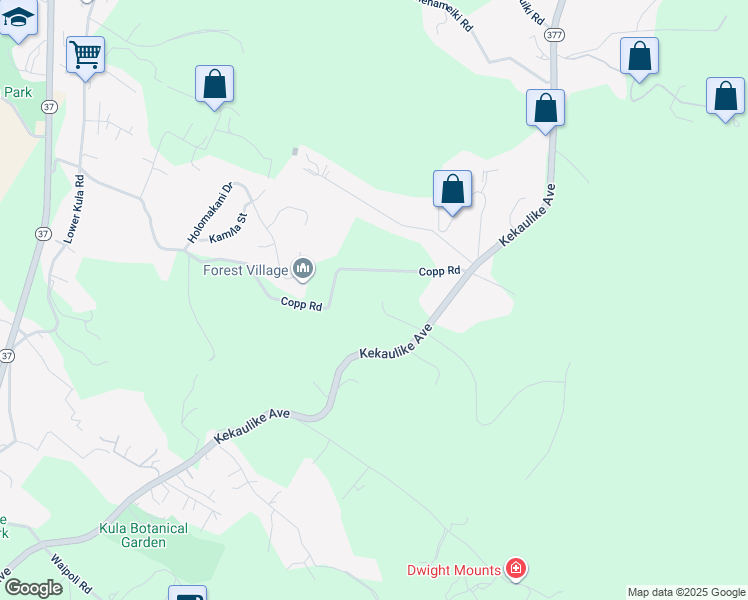 map of restaurants, bars, coffee shops, grocery stores, and more near 1577 Kekaulike Avenue in Kula