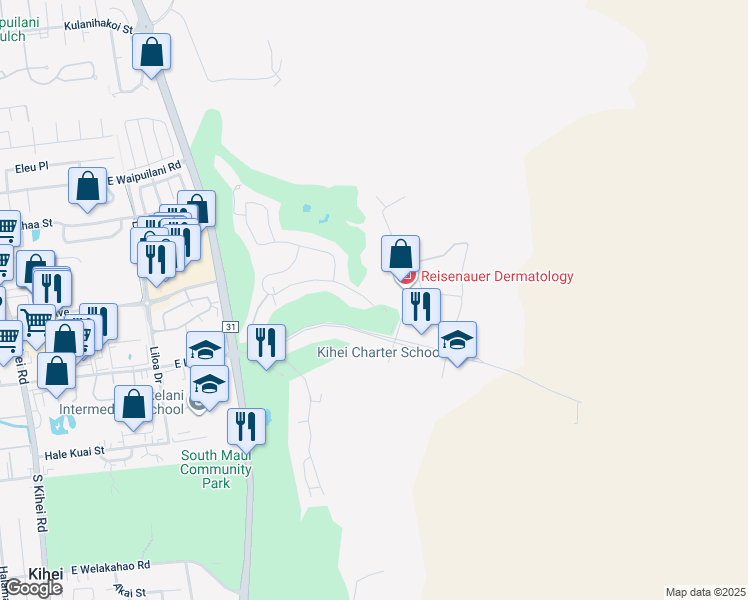 map of restaurants, bars, coffee shops, grocery stores, and more near 398 Hihimanu Street in Kihei