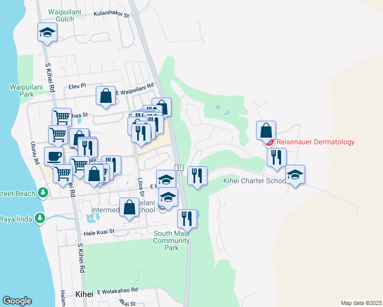 map of restaurants, bars, coffee shops, grocery stores, and more near 759 Halelea Street in Kihei