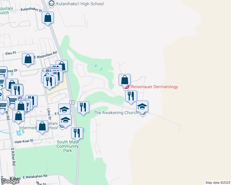 map of restaurants, bars, coffee shops, grocery stores, and more near 516 Hihimanu Street in Kihei
