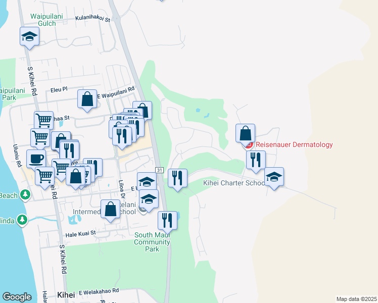 map of restaurants, bars, coffee shops, grocery stores, and more near 1699 Hihimanu Street in Kihei