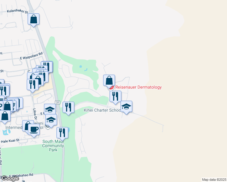 map of restaurants, bars, coffee shops, grocery stores, and more near 1300 North Holopono Street in Kihei