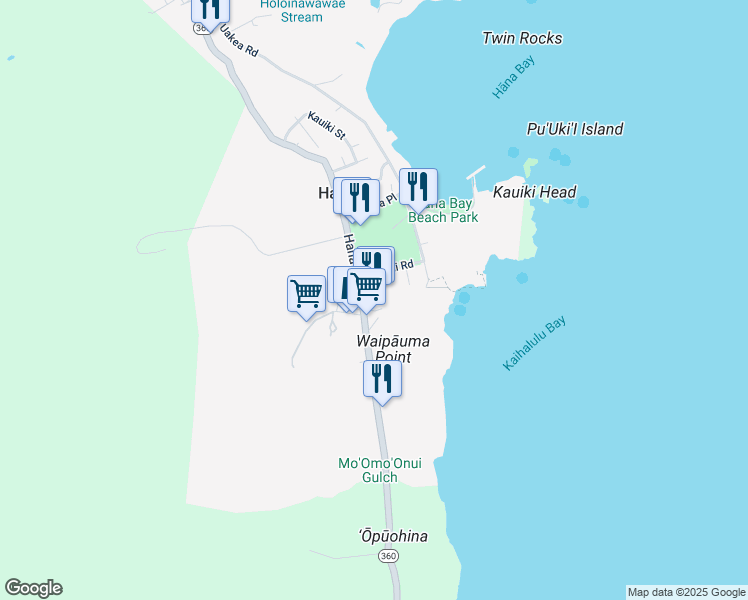 map of restaurants, bars, coffee shops, grocery stores, and more near 5123 Hana Highway in Hana