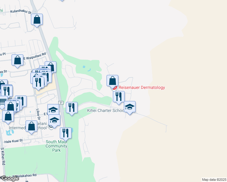 map of restaurants, bars, coffee shops, grocery stores, and more near 1300 North Holopono Street in Kihei