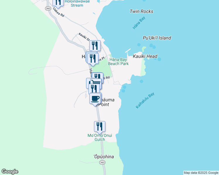 map of restaurants, bars, coffee shops, grocery stores, and more near 5123 Hana Highway in Hana