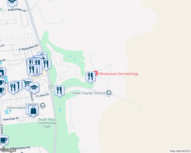 map of restaurants, bars, coffee shops, grocery stores, and more near 1300 North Holopono Street in Kihei