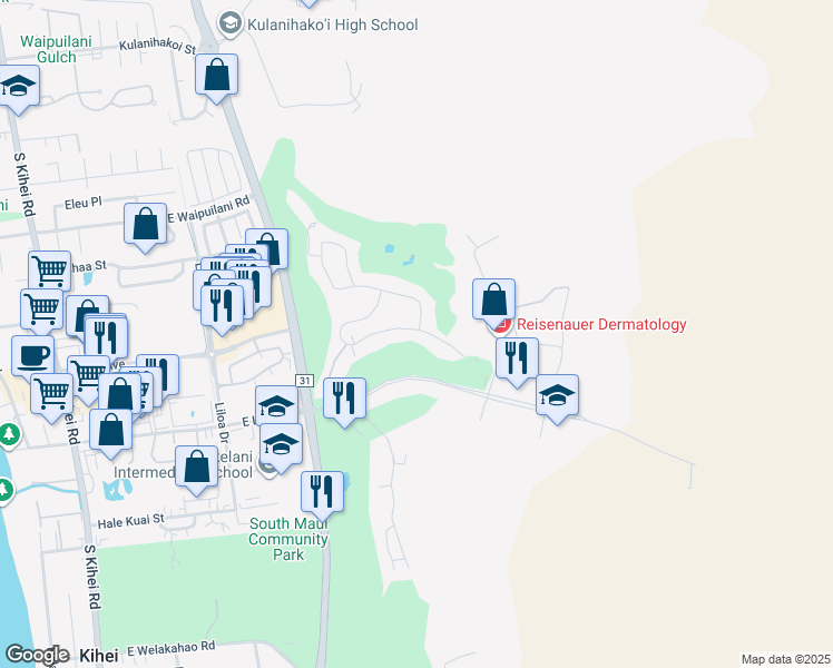 map of restaurants, bars, coffee shops, grocery stores, and more near 1073 Hihimanu Street in Kihei