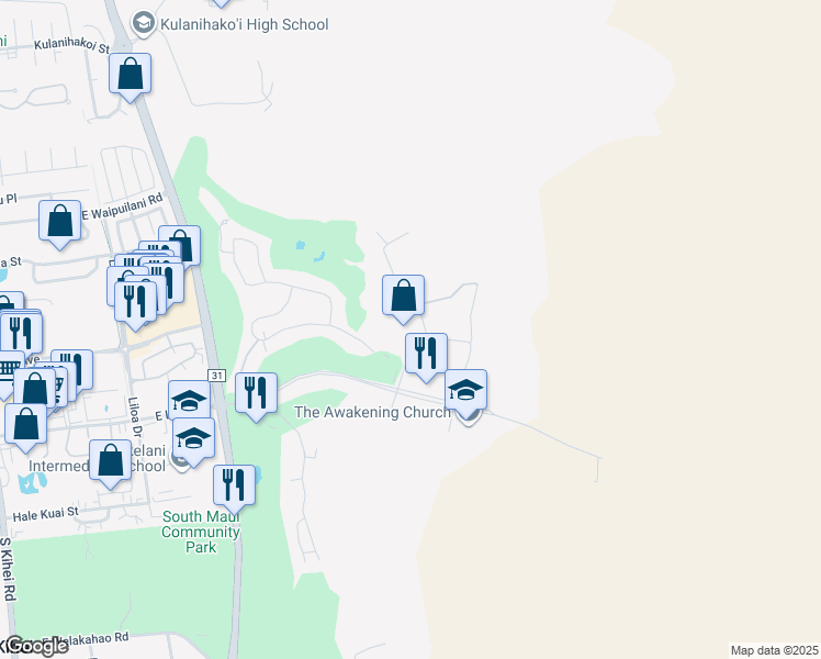 map of restaurants, bars, coffee shops, grocery stores, and more near 1300 North Holopono Street in Kihei