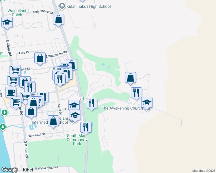 map of restaurants, bars, coffee shops, grocery stores, and more near 1199 Hihimanu Street in Kihei