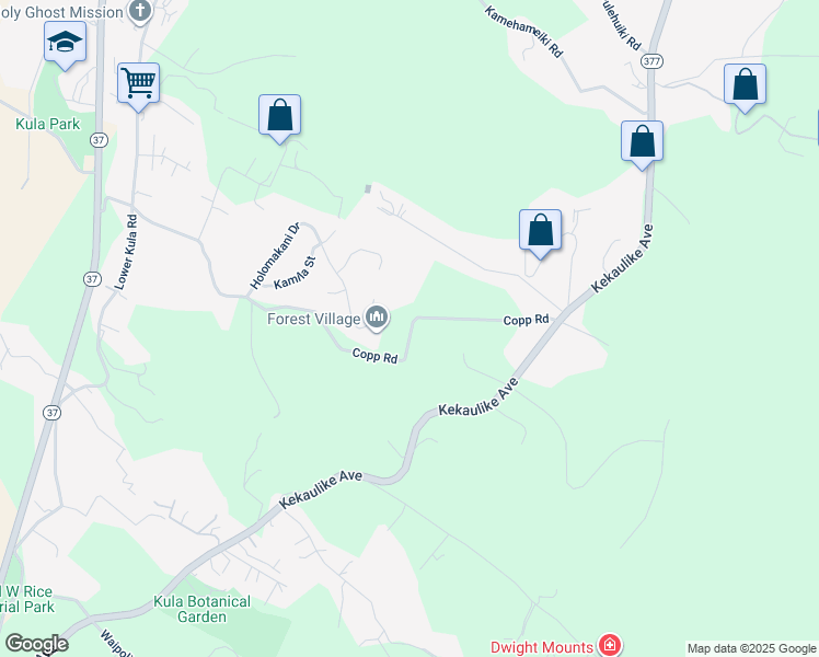 map of restaurants, bars, coffee shops, grocery stores, and more near 1001 Copp Road in Kula