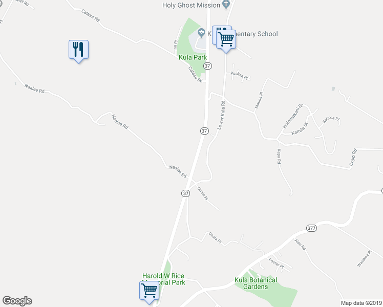 map of restaurants, bars, coffee shops, grocery stores, and more near 5430 Kula Highway in Kula